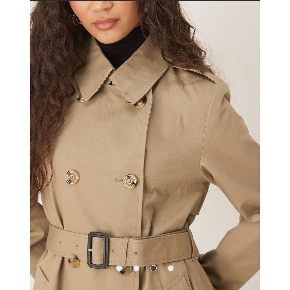 Chic Mango Cotton Mid-Length Trench Coat - Beige, Size S - Picture 2 of 6